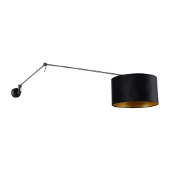 Wandlamp zwart met velours kap zwart 35 cm verstelbaar - Blitz