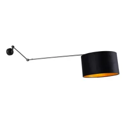 Wandlamp zwart met velours kap zwart 35 cm verstelbaar - Blitz