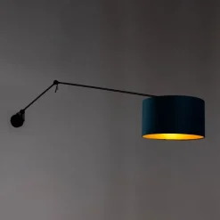 Wandlamp zwart met velours kap blauw 35 cm verstelbaar - Blitz