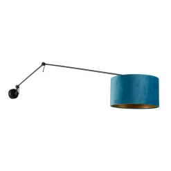 Wandlamp zwart met velours kap blauw 35 cm verstelbaar - Blitz