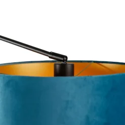 Wandlamp zwart met velours kap blauw 35 cm verstelbaar - Blitz