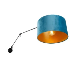 Wandlamp zwart met velours kap blauw 35 cm verstelbaar - Blitz