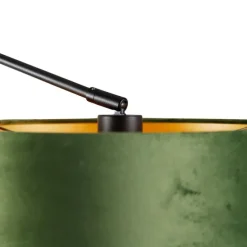 Wandlamp zwart met velours kap groen 35 cm verstelbaar - Blitz