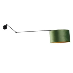 Wandlamp zwart met velours kap groen 35 cm verstelbaar - Blitz