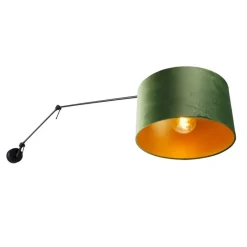 Wandlamp zwart met velours kap groen 35 cm verstelbaar - Blitz