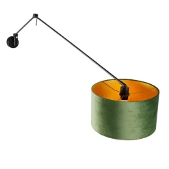 Wandlamp zwart met velours kap groen 35 cm verstelbaar - Blitz