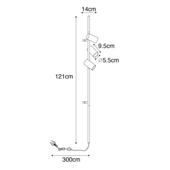 Wandlamp zwart met voetschakelaar 3-lichts - Jeana Luxe