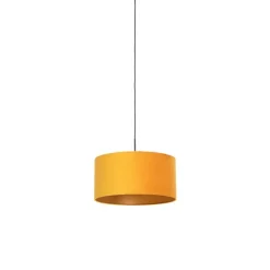 Zwarte hanglamp met velours kap geel met goud 50 cm - Combi