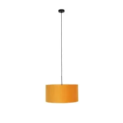 Zwarte hanglamp met velours kap geel met goud 50 cm - Combi