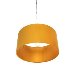 Zwarte hanglamp met velours kap geel met goud 50 cm - Combi