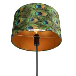 Zwarte vloerlamp met velours kap pauw met goud 35 cm - Parte